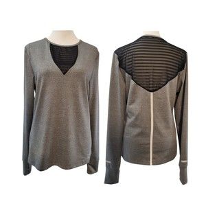 BEBE Sport Long/Thumb Hole Sleeve Round Neck Mash Trim Heather Gray Pullover